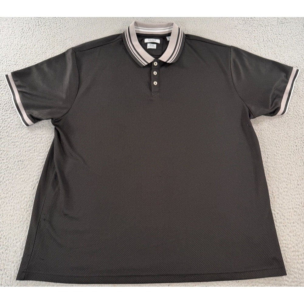 Bruno Milano Polo Shirt Men 2XL Black Texture Short Sleeve Collared Striped Trim